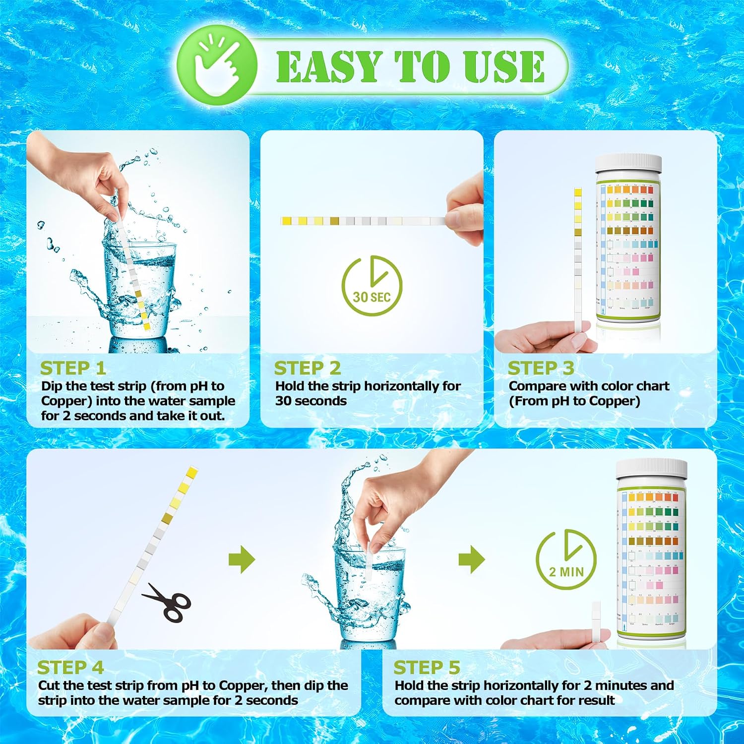 Aquarium Ammonia Test Strips Kit Fish Tank Test Strips (9-Way) | Pond Water Testing Kit for Freshwater Saltwater
