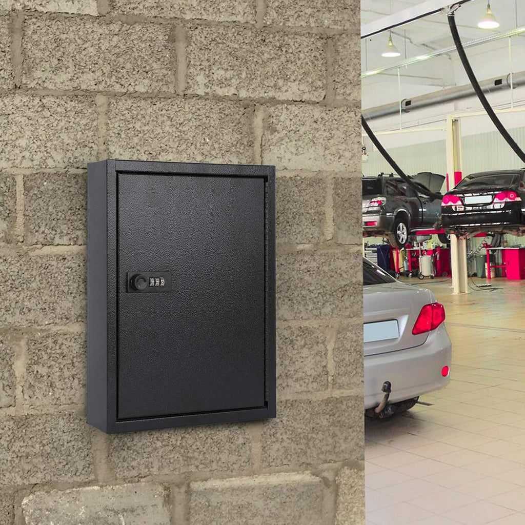 Key Box, Wall Mount 60 Key Cabinet, Combination Lock, Black | Numbered Key Storage Organizer, Secure Lock Box, Key