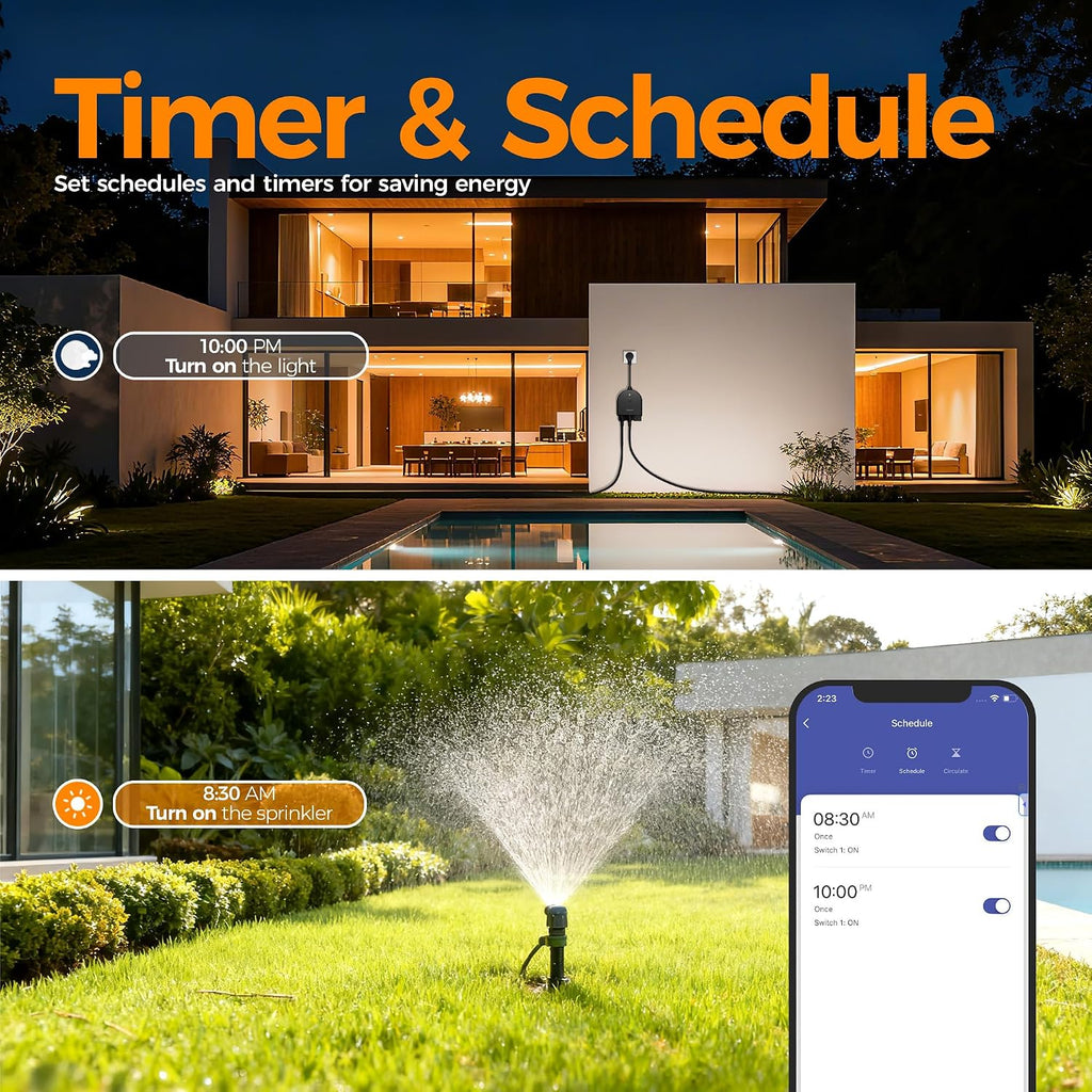 Outdoor Smart Plug Waterproof, 2.4GHz WiFi Only | 15A/1875W Heavy Duty, 3 Individual Sockets, Compatible with Alexa