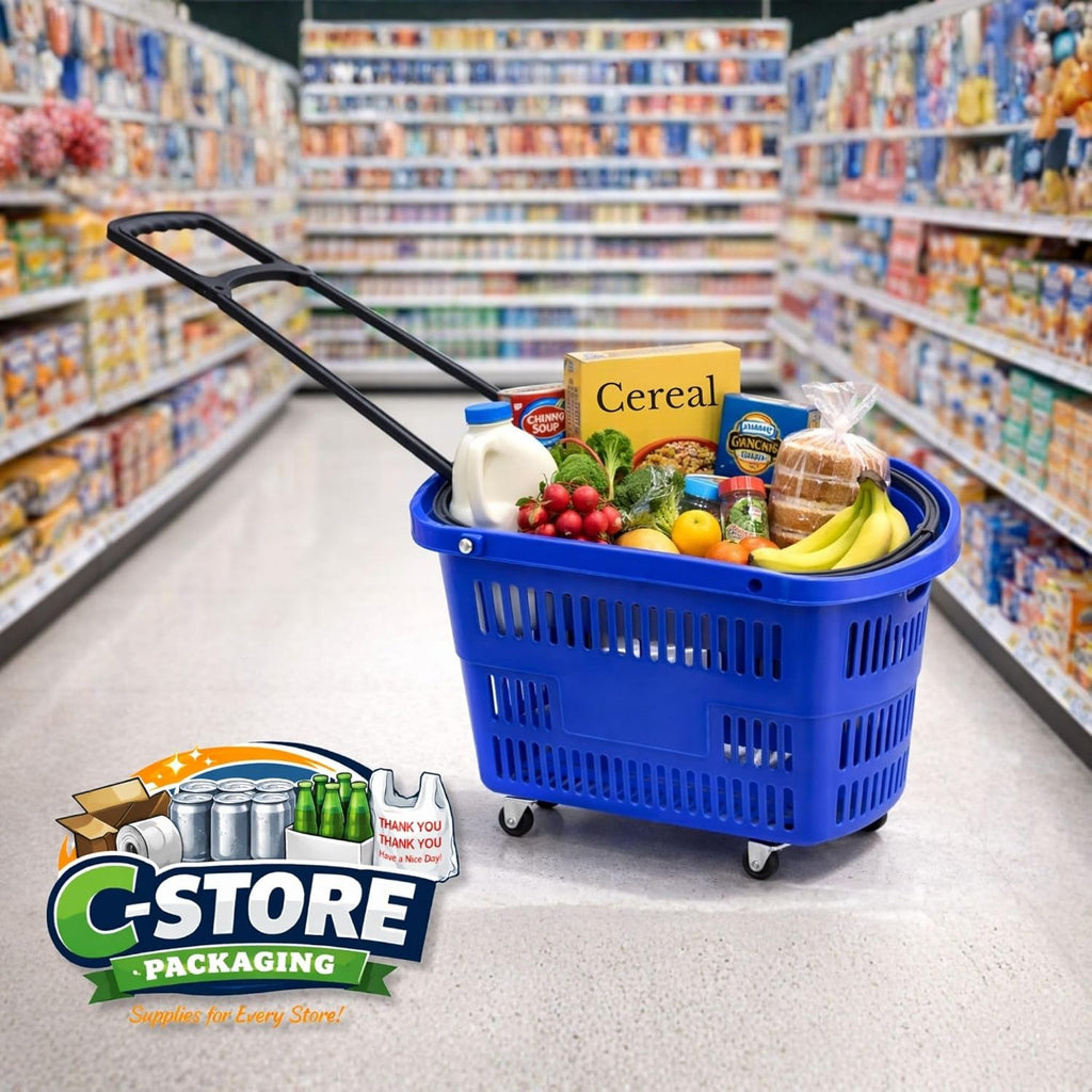 Rolling Shopping Basket with Wheels, Blue, 1 | 9.2 Gallon, Extendable Pull Handle, 60 LB Capacity