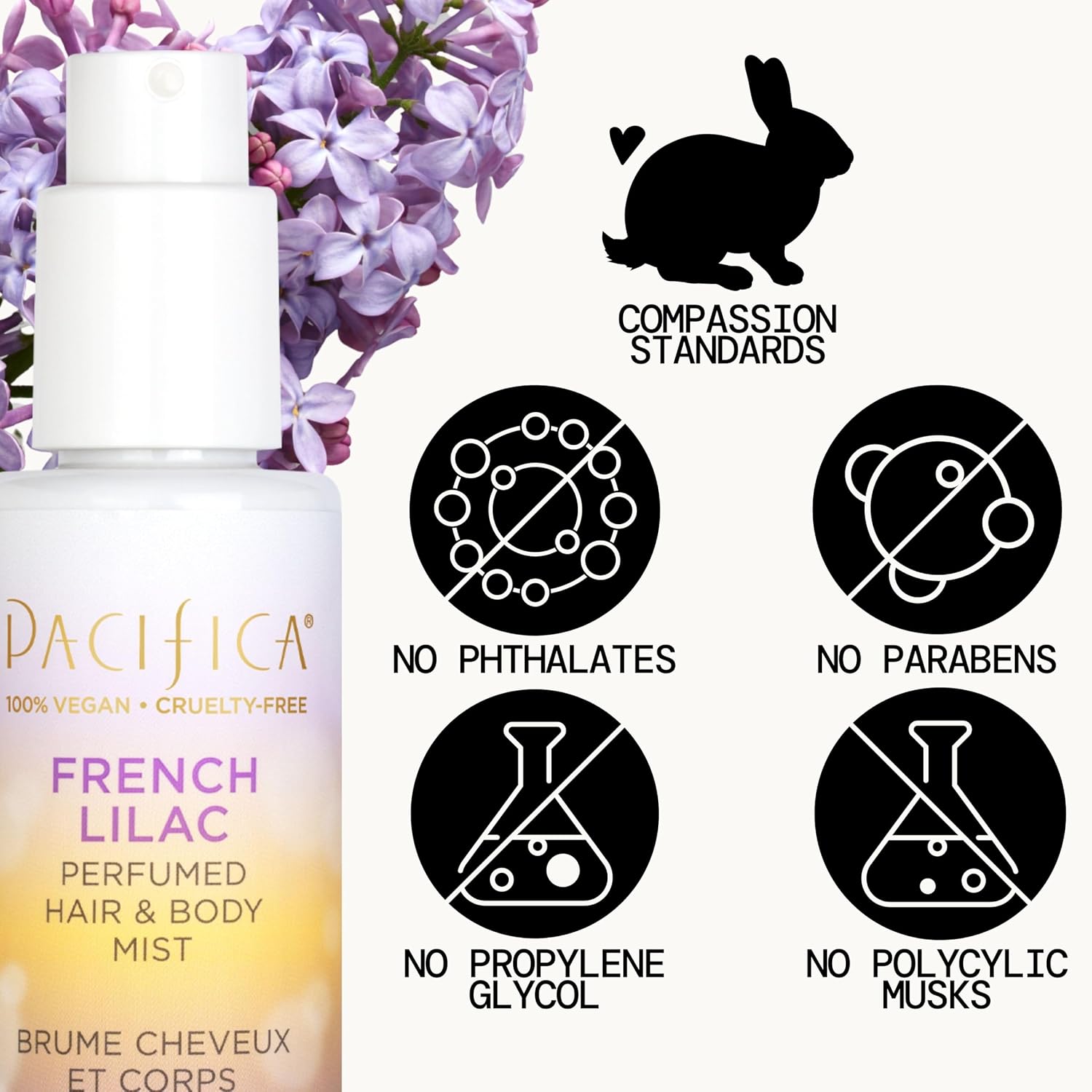 French Lilac Hair & Body Mist – Clean Vegan Floral Hair Perfume Spray for Women, Fresh-Cut Lilac, Magnolia &