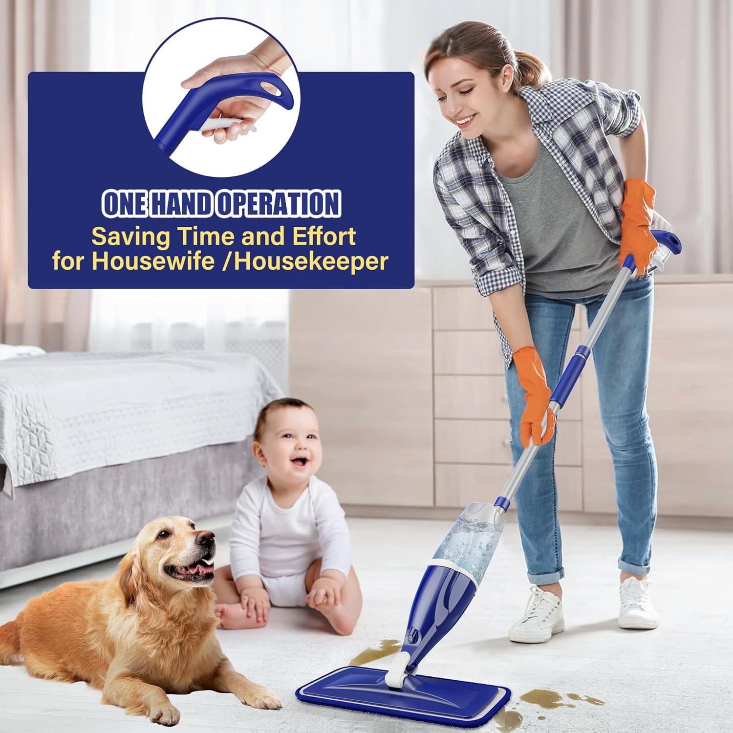 Microfiber Spray Mop for Floors Cleaning: Wet Dry Hardwood Floor Mops with 3 Washable Reusable Pads for Swiffer