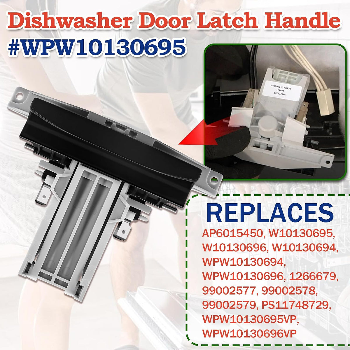 W10275768 WPW10275768 Dishwasher Door Latch Handle Fit for May-tag Models