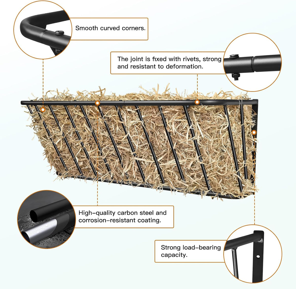 Wall Mount Steel Horse Hay Feeder Rack, 20 Gallon, 35.5 Inch Long