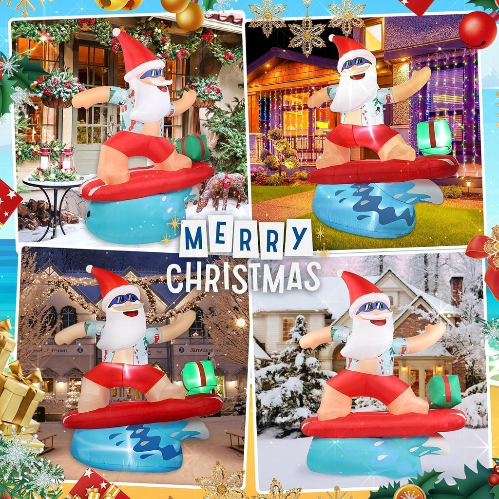 Christmas Inflatable Santa Claus Decorations Outdoor 6.5FT Hawaiian Surfing Giant Large Tall Funny Blow up Xmas Yard