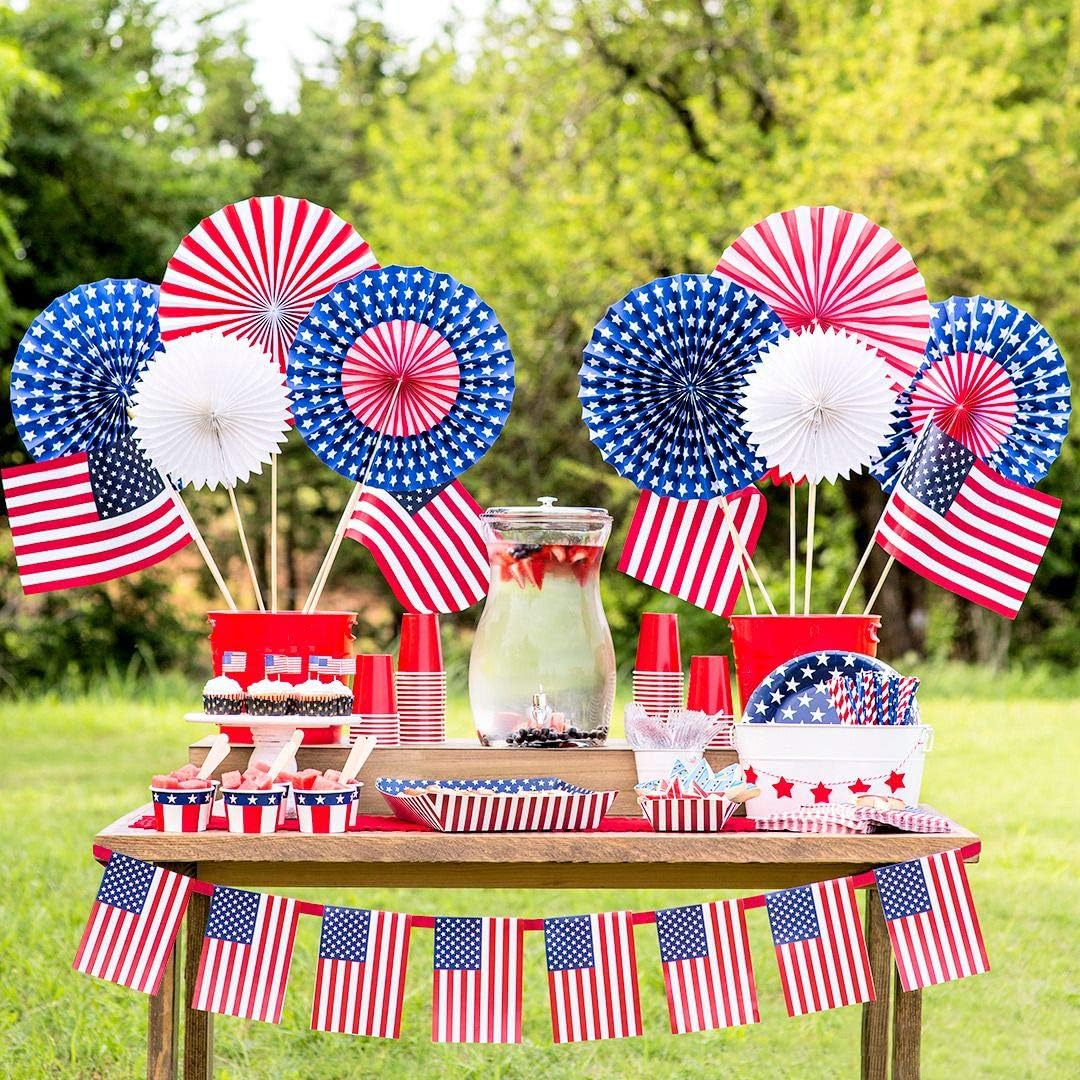 American Flag Red Blue White Paper Straws, 100 Stripe/Star Biodegradable Straws for Memorial Day /4th of July, Super