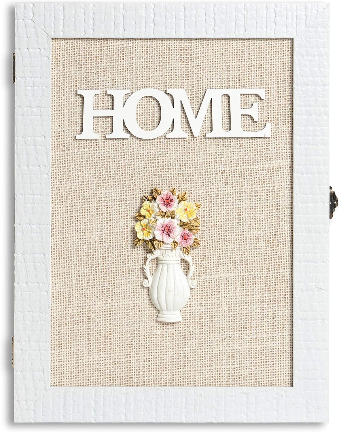 Wooden Key Box Wall Mount - Cute Rustic Decorative Cabinet - Premium Holder With 6-Hooks - Small White Box