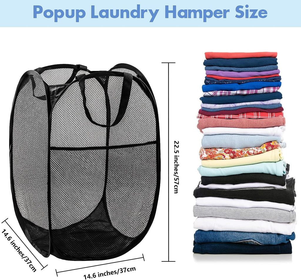 Pop Up Laundry Hamper, 70L Collapsible Mesh Laundry Basket with Side Pocket, Foldable Dirty Clothes Hamper with