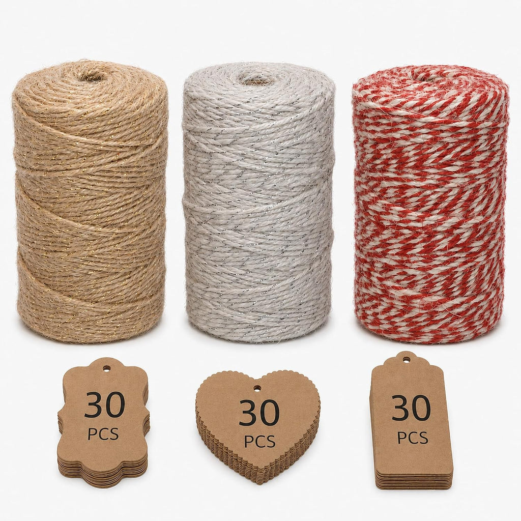 Colored Jute Twine String, 3 Rolls 984 Feet 2.5mm Craft Rope Set