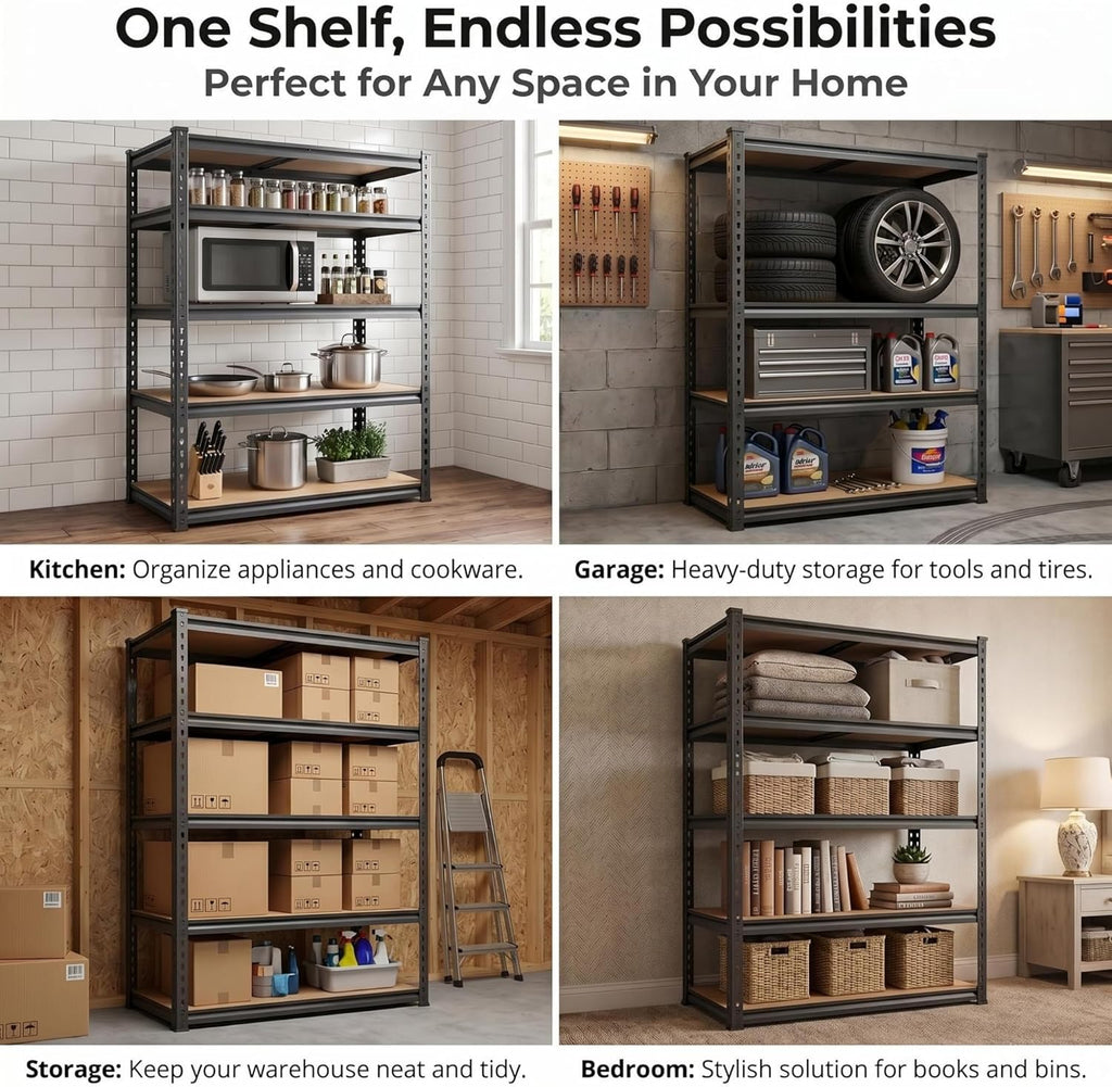 Shelving Unit, 2850LBS Heavy Duty Metal Shelves for Storage, 5-Tier Adjustable Boltless Storage Rack for Kitchen