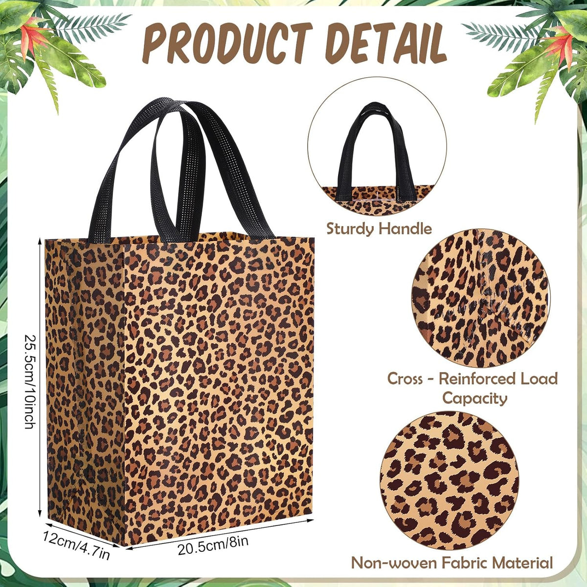 80 Pieces Leopard Gift Bags Set Glossy Reusable Tote with Handles Grocery Bags for Wedding, Bachelorette Party