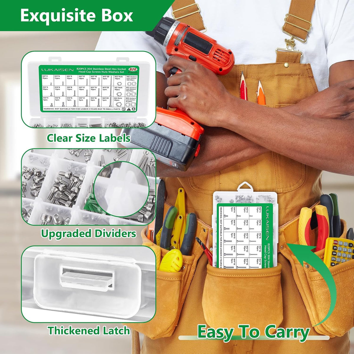 820Pcs Screw Assortment Kit, M2-M4 Stainless Steel Hex Socket Cap Bolts