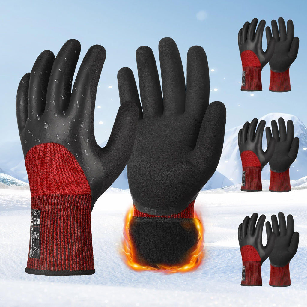 3 Pairs Winter Work Gloves, 3/4 Double-Dipped Coating, CR3313, L