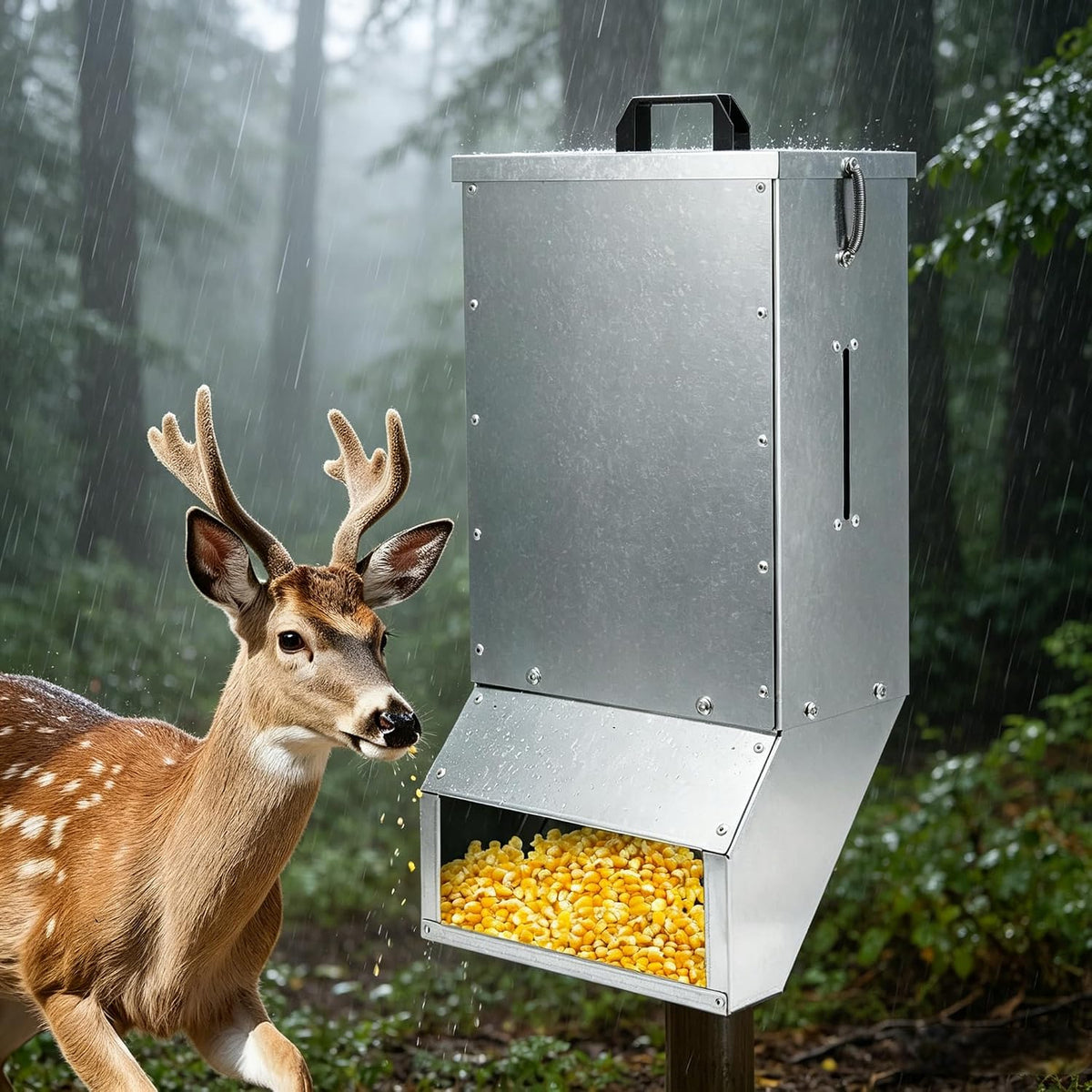 7 Gallons Box Deer Feeder Box, Tree Protein Feeder, Heavy Duty Hanging Gravity Deer Feeder Automatic Dispenser Feeds
