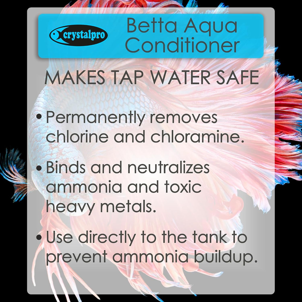 Betta Water Conditioner (Treats 660 Gallons) - Instantly Neutralizes Chlorine & Ammonia, Tap Water Treatment (4.2 Fl