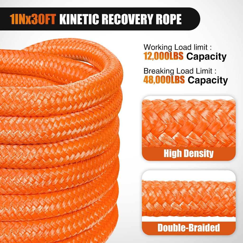 Kinetic Recovery Rope Kit with D-Ring Shackle Towing Strap
