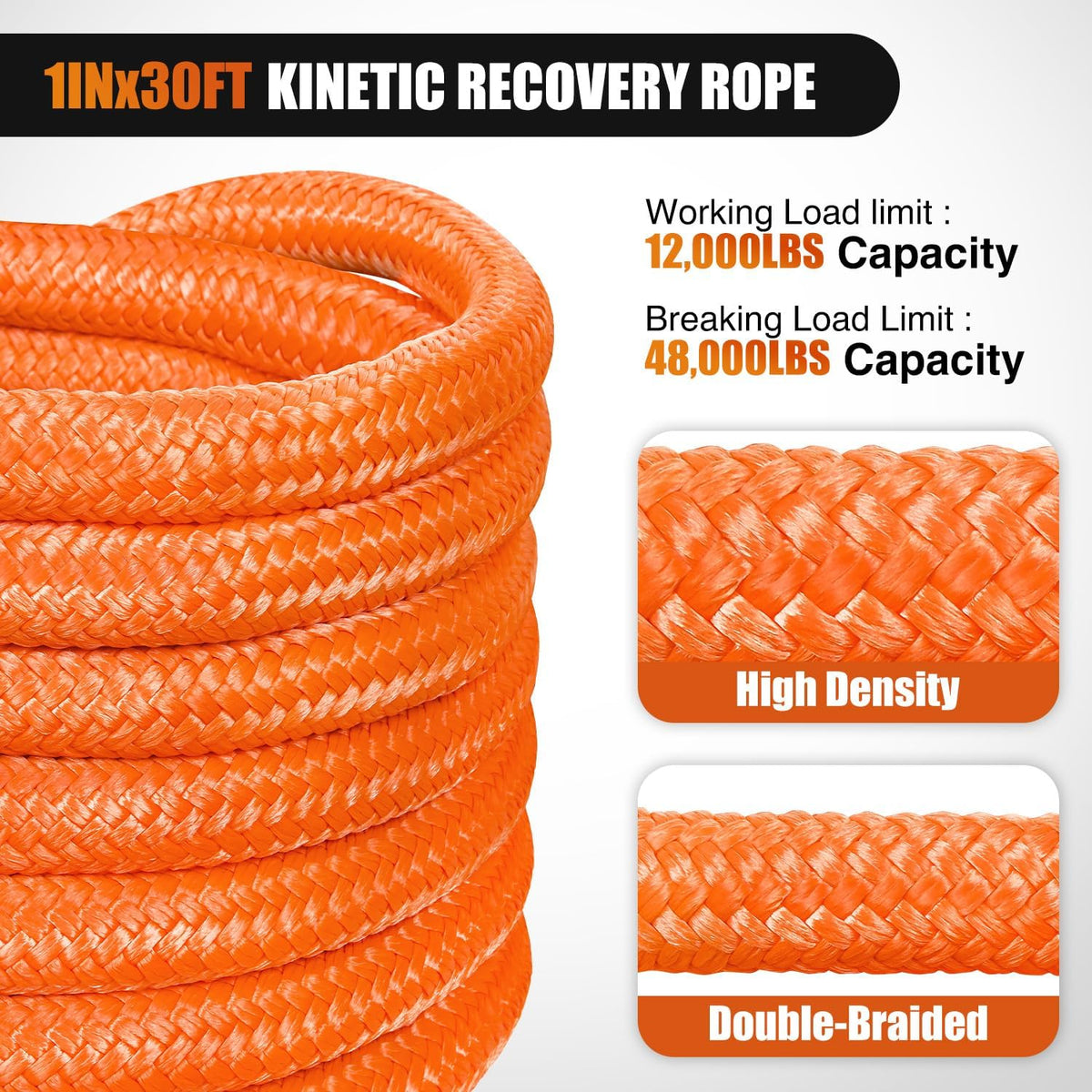 Kinetic Recovery Rope Kit with D-Ring Shackle Towing Strap