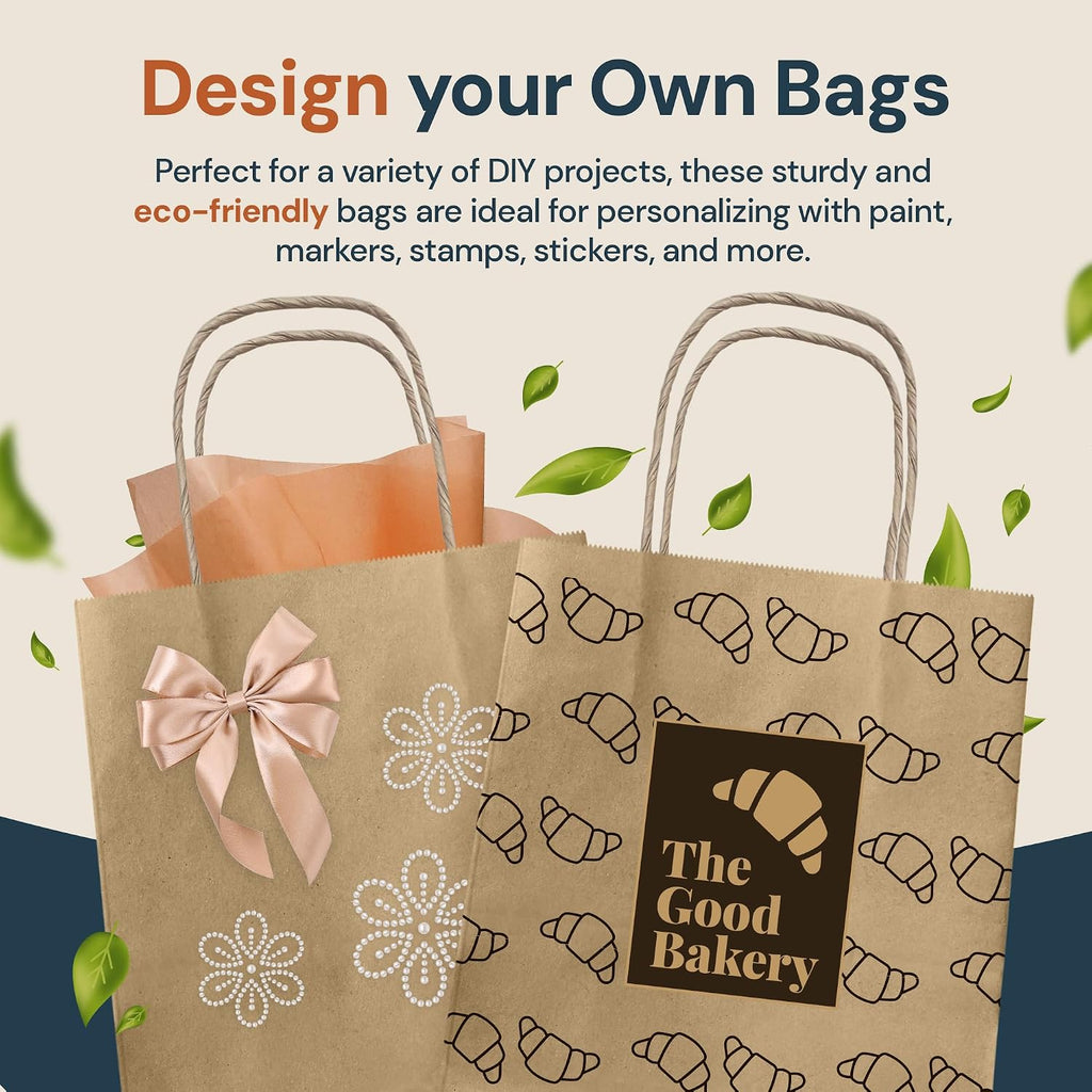 Brown Paper Bags with Handles | 110 Pack Kraft Bulk