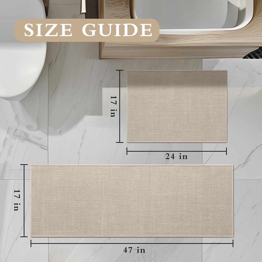Beige Bathroom Rug Sets 2 Piece, Absorbent Bath Mat for Bathroom Non Slip Washable, Bath Room Mat Quick Dry, Thin