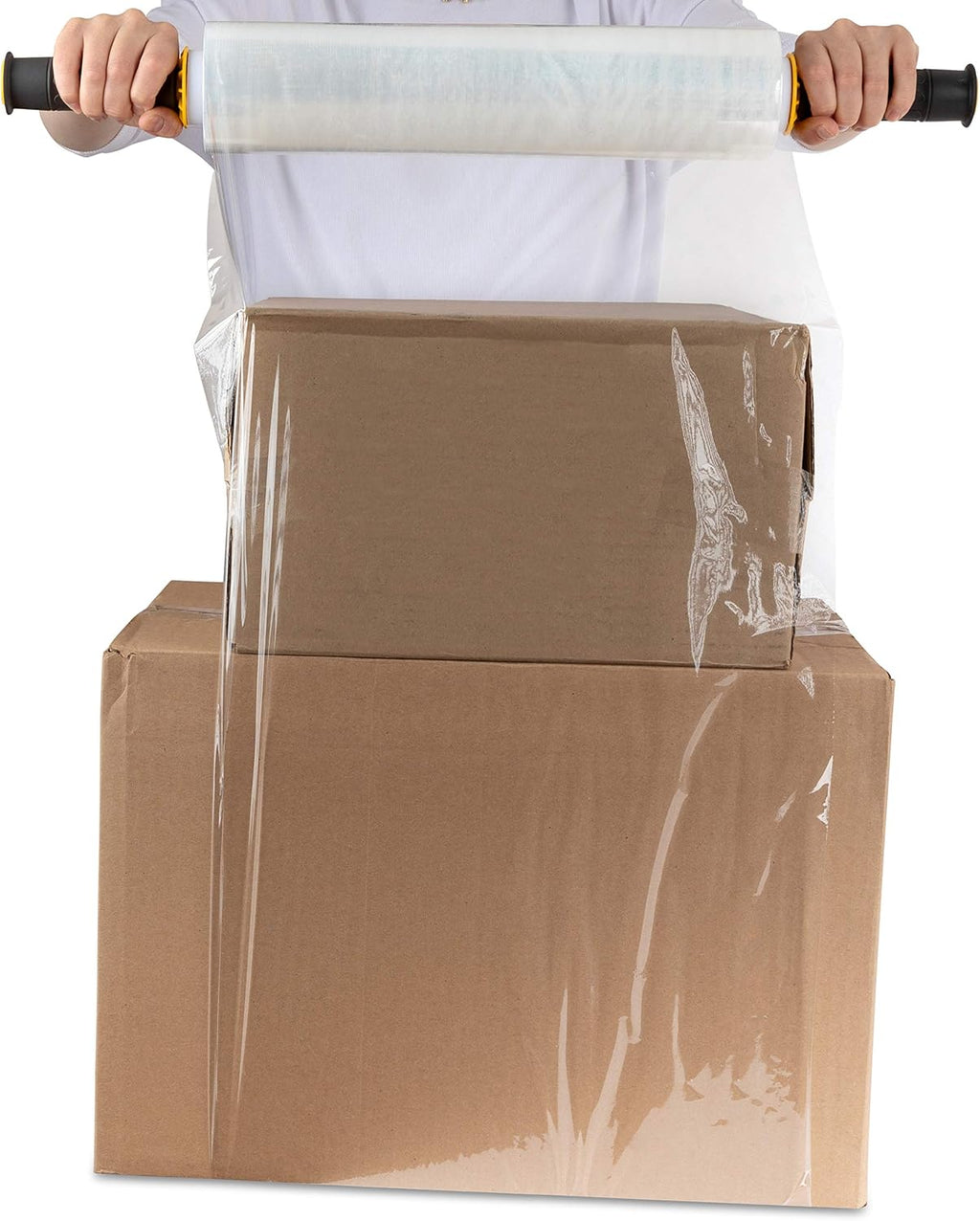 Clear Stretch Wrap Roll Bundle - (2) 15" Rolls, (2) 5" Rolls, (2) Handles,(4000 Feet) Shrink Wrap for Moving, Packing