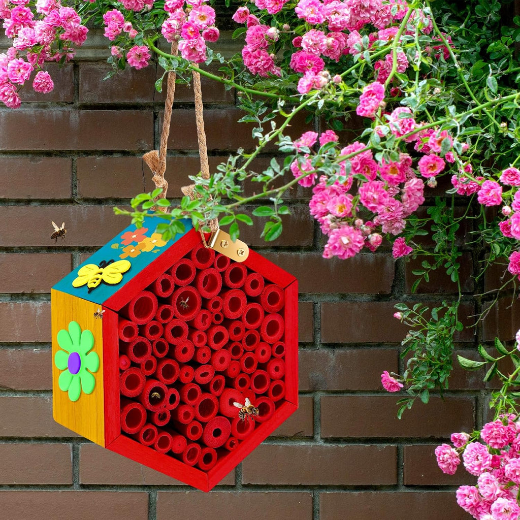 3 Pcs Mason Bee House with DIY Painting Kits, Felt Bee Flower
