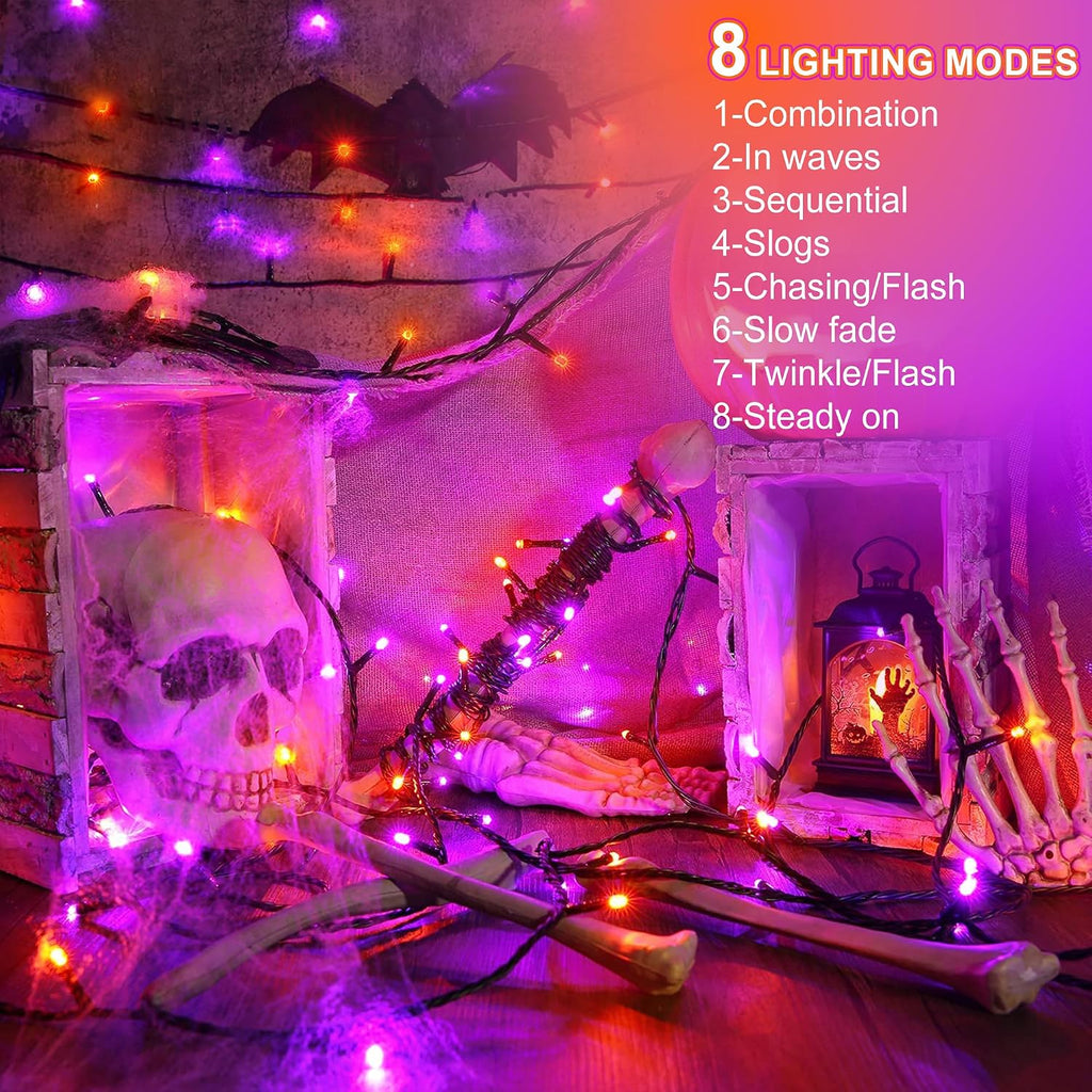 500 LED Halloween Lights Outdoor, 164 FT Fairy Lights with 8 Modes | Purple&Orange, Timer&Memory Function, Plug in