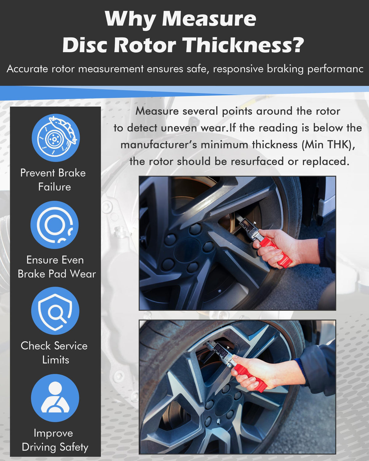 Brake Rotor Measuring Tool, Digital Caliper for Disc Brake Thickness
