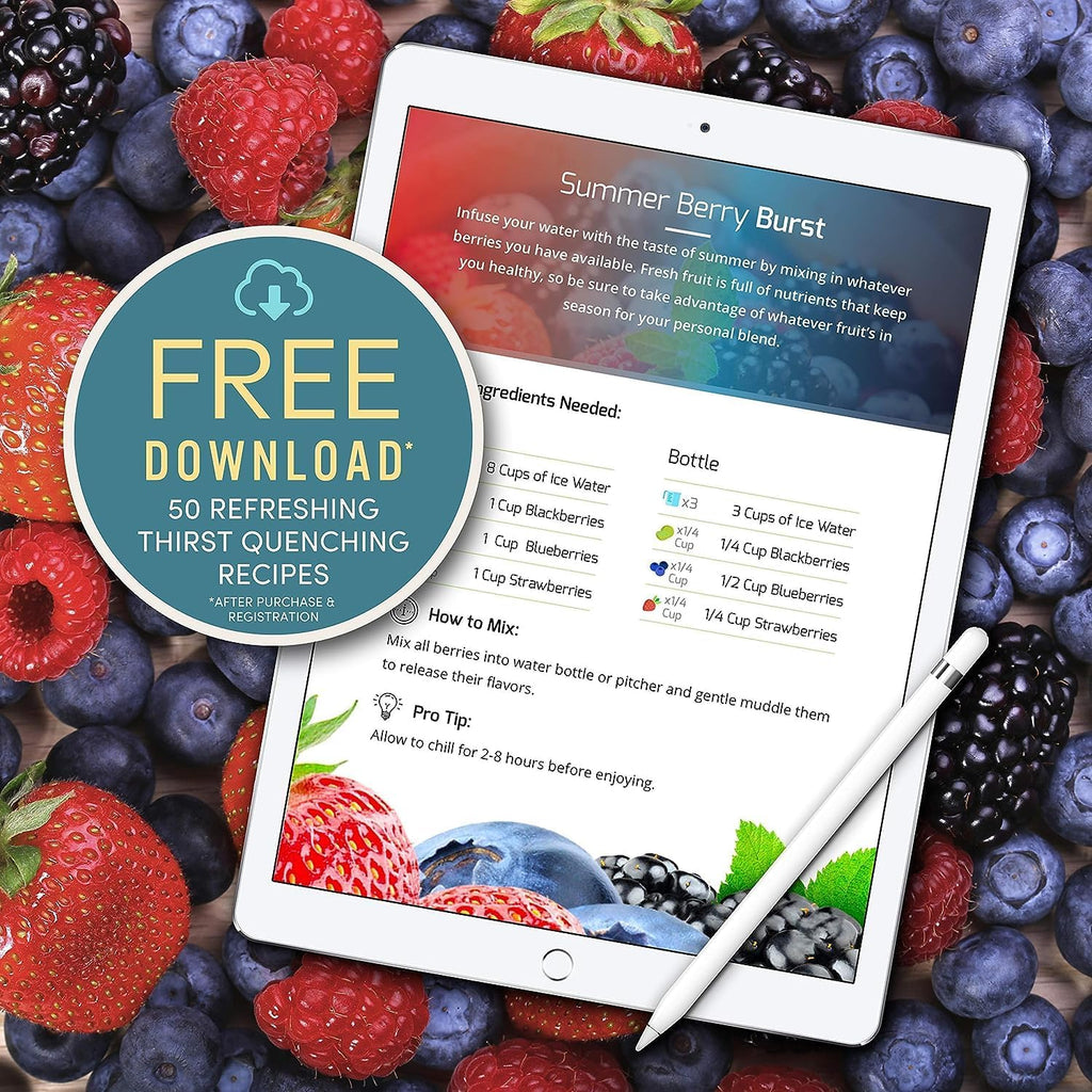 Fruit Infuser Water Bottle with Straw Lid (32 oz) Stainless Steel Vacuum Insulated : 50 Recipe Fruit Infusion eBook :