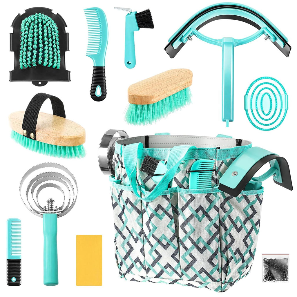 12 Piece Horse Grooming Kit with Organizer Tote Bag Brush Sets for Derby Day Show Horses Professional Tools for Care