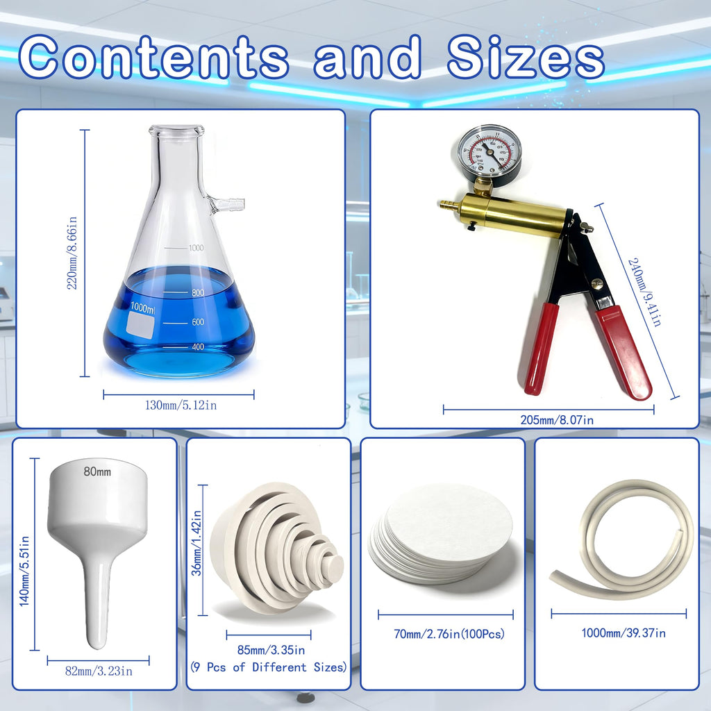 1000 mL Buchner Funnel Filtering Kit with Handheld Vacuum Pump
