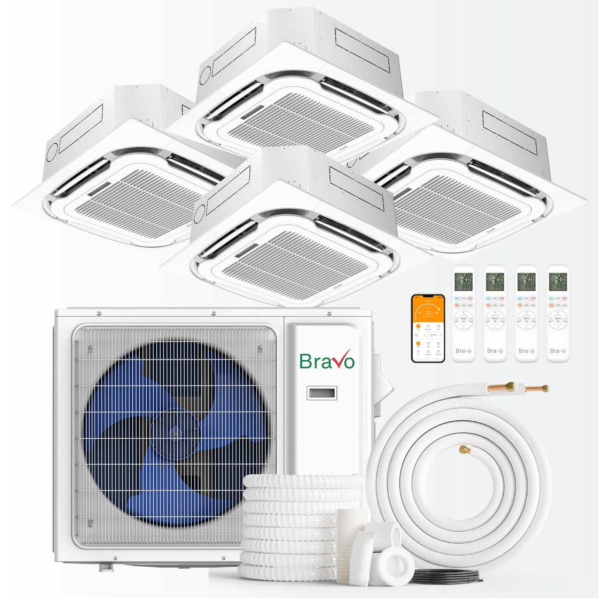 36,000 BTU 4-Zone Ceiling Cassette Mini Split AC Heat Pump, 23 SEER2