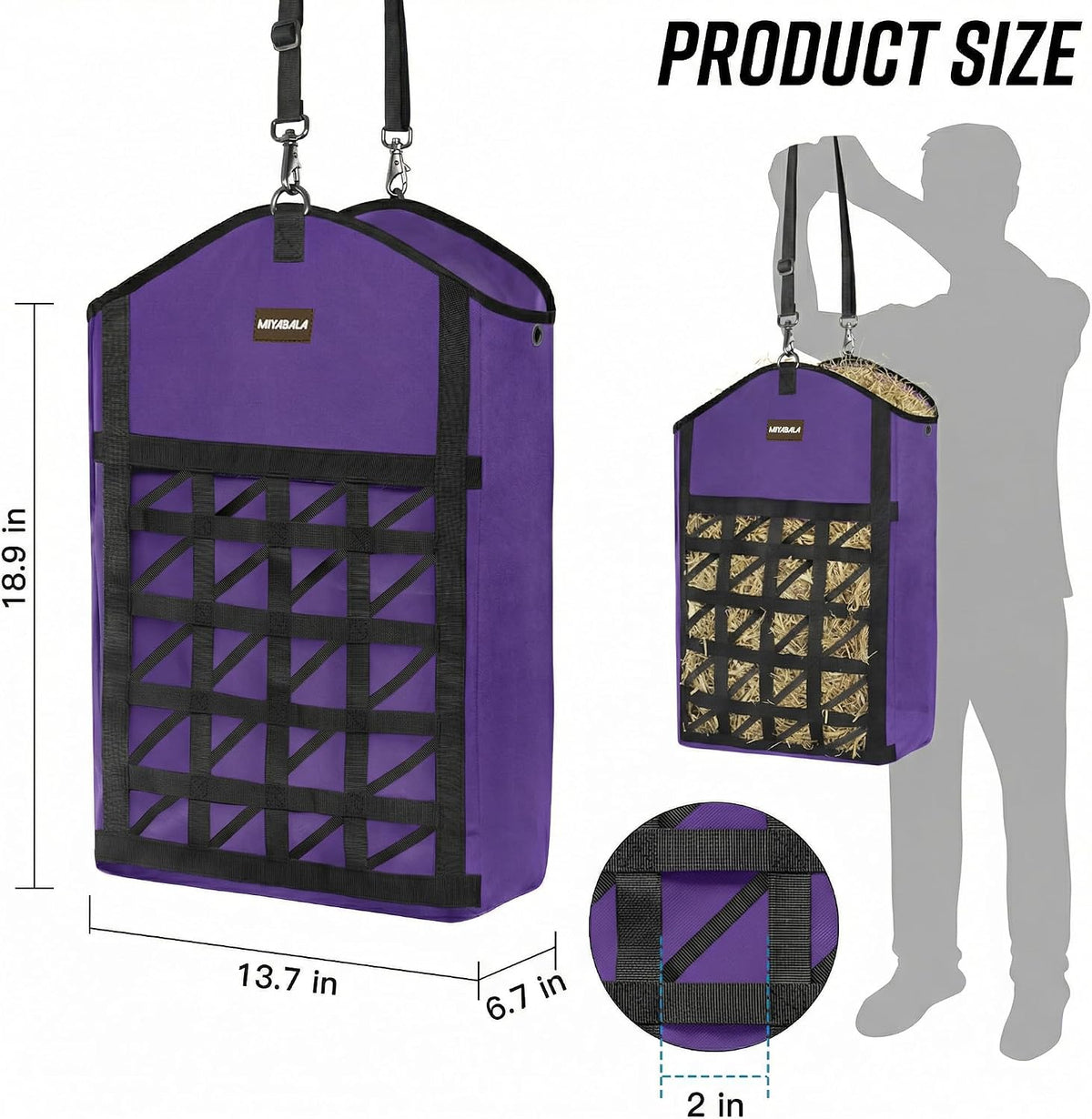 Ultra Slow Feed Horse Hay Bag Net Front, 3Pack (1 Black +2 Purple)