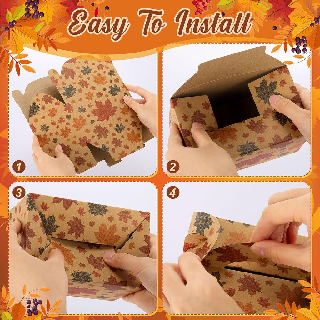 48 Pcs Fall Maple Leaves Gift Boxes with Handle 5.9 x 3.5 x 3.5 Inch