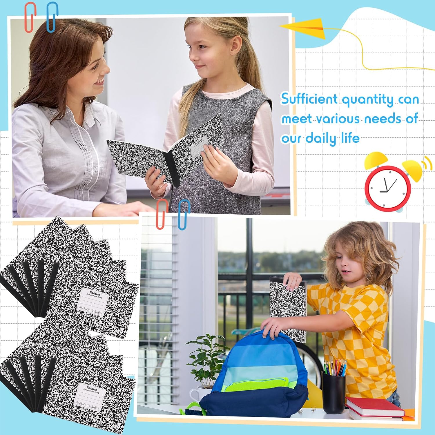 20 Pieces Composition Notebooks 80 Pages Half Size Wide Ruled 4-7/8 x 7-1/2" Composition Books 11/32" Spacing