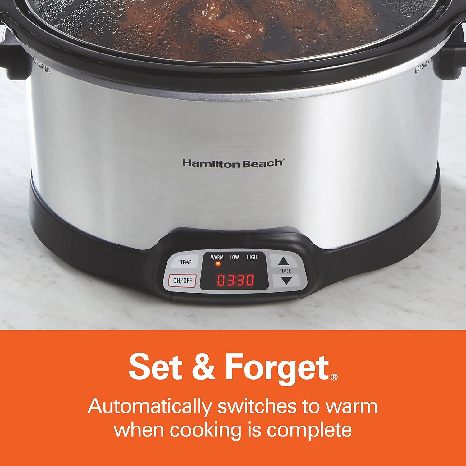 Set & Forget 8 Quart Programmable Slow Cooker | Flexible Cooking Options With 3 Heat and Adjustable Time Settings |