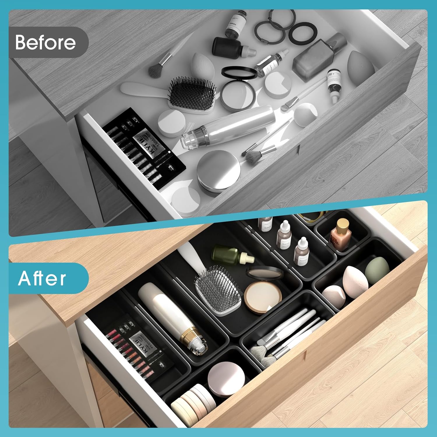 10 PCS Drawer Organizer Set, 4 Size Makeup Drawer Divider Organizer With Non-Slip Pads, Interlocking Plastic Storage