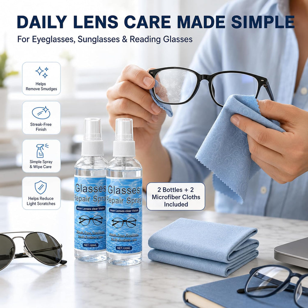 Eye Glasses Scratch Repair Spray, 2 Bottles Scratch Remover for Eyeglasses with 2 Microfiber Cloths, Eye Glass