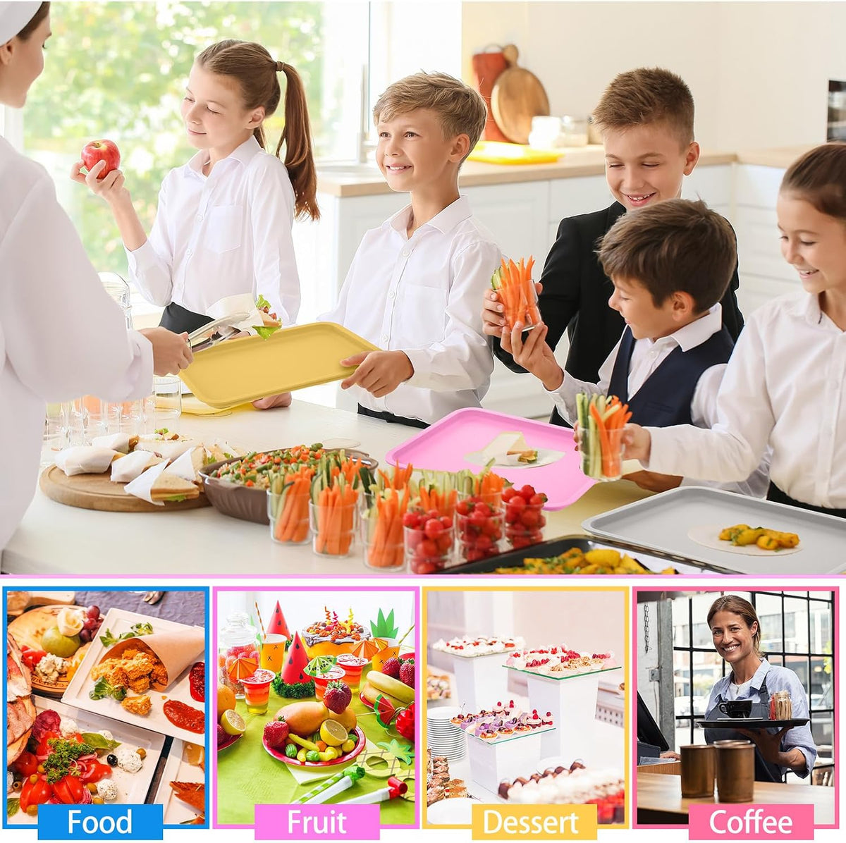 24 Pcs Plastic Fast Food Trays Bulk Colorful Restaurant Serving Trays Cafeteria Rectangular Plastic Serving Platter
