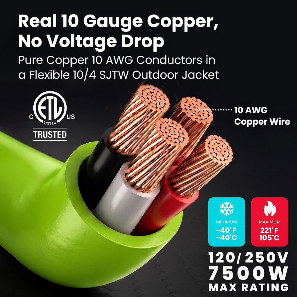 30 Amp Generator Cord 25 Ft, NEMA L14-30 Extension Cord, 10/4 SJTW 30amp Generator Extension Cord, 120/250V 7500W