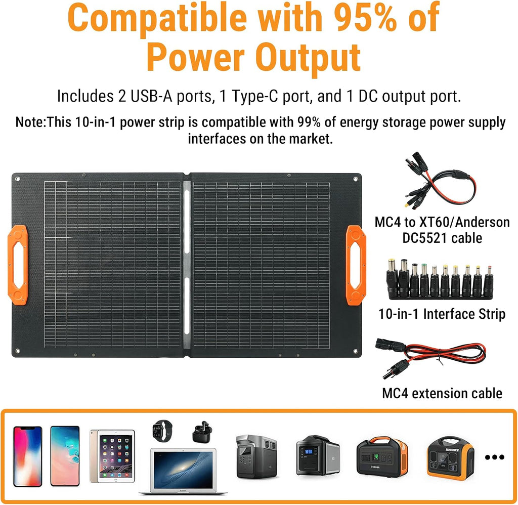N-Type 16BB 100W Bifacial Portable ETFE Solar Panel Charger, Foldable Monocrystalline Panel w/ 30% High-Efficiency