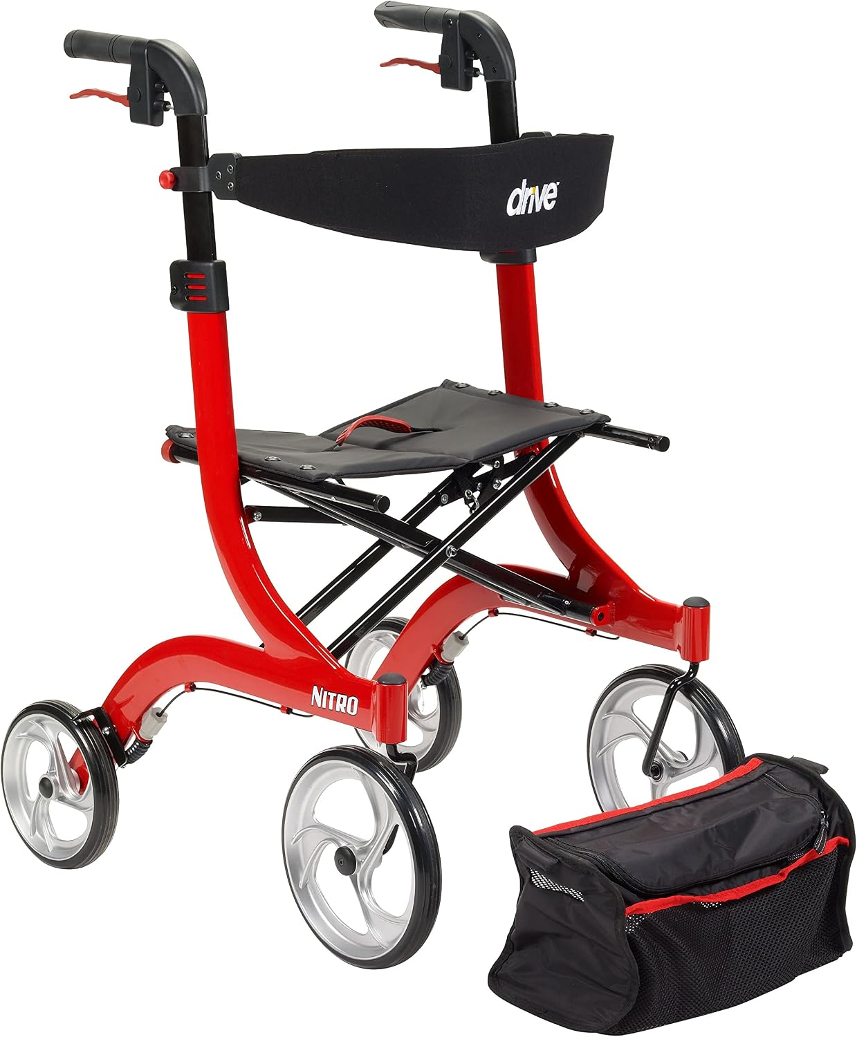 RTL10266 Nitro Euro-Style 4-Wheel Rollator Walker With Seat, Red