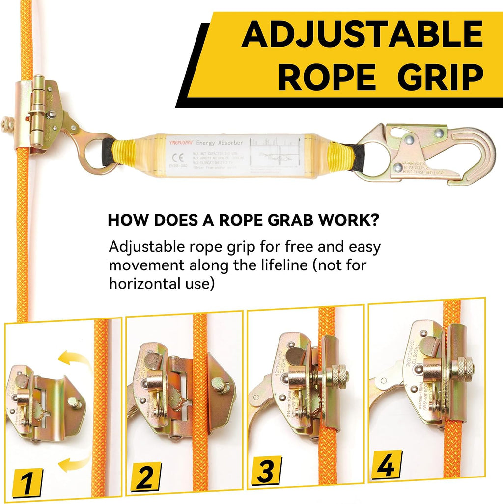 Fall Protection Safety Rope 150FT Roofing Harness Safety Lanyard | Tree Climbing Line Kit with Alloy Steel Grab Snap