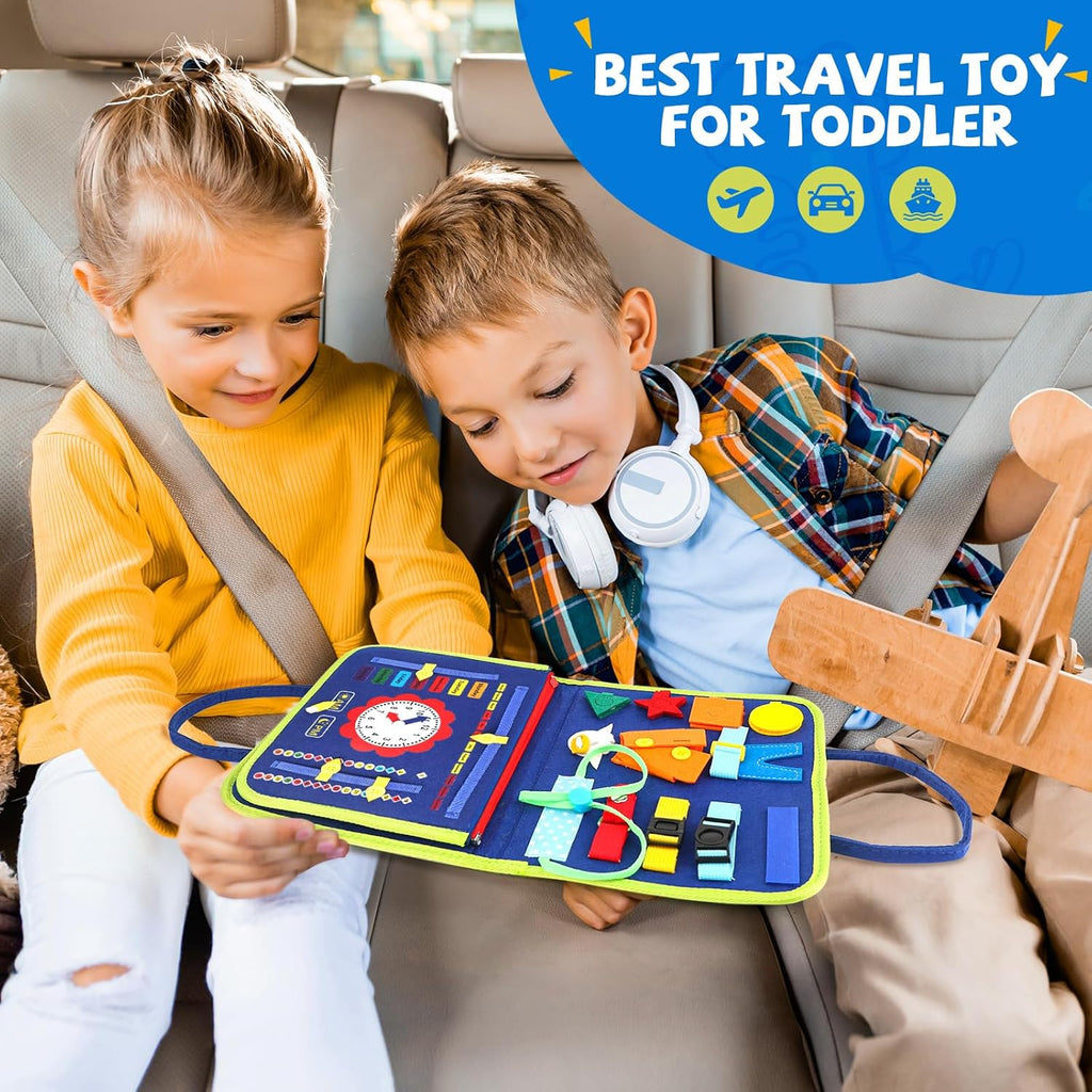 Toddler Busy Board, Montessori Sensory Toys for Boys, 1-4 Year Old Girl Toddler Travel Toys, Educational Learning