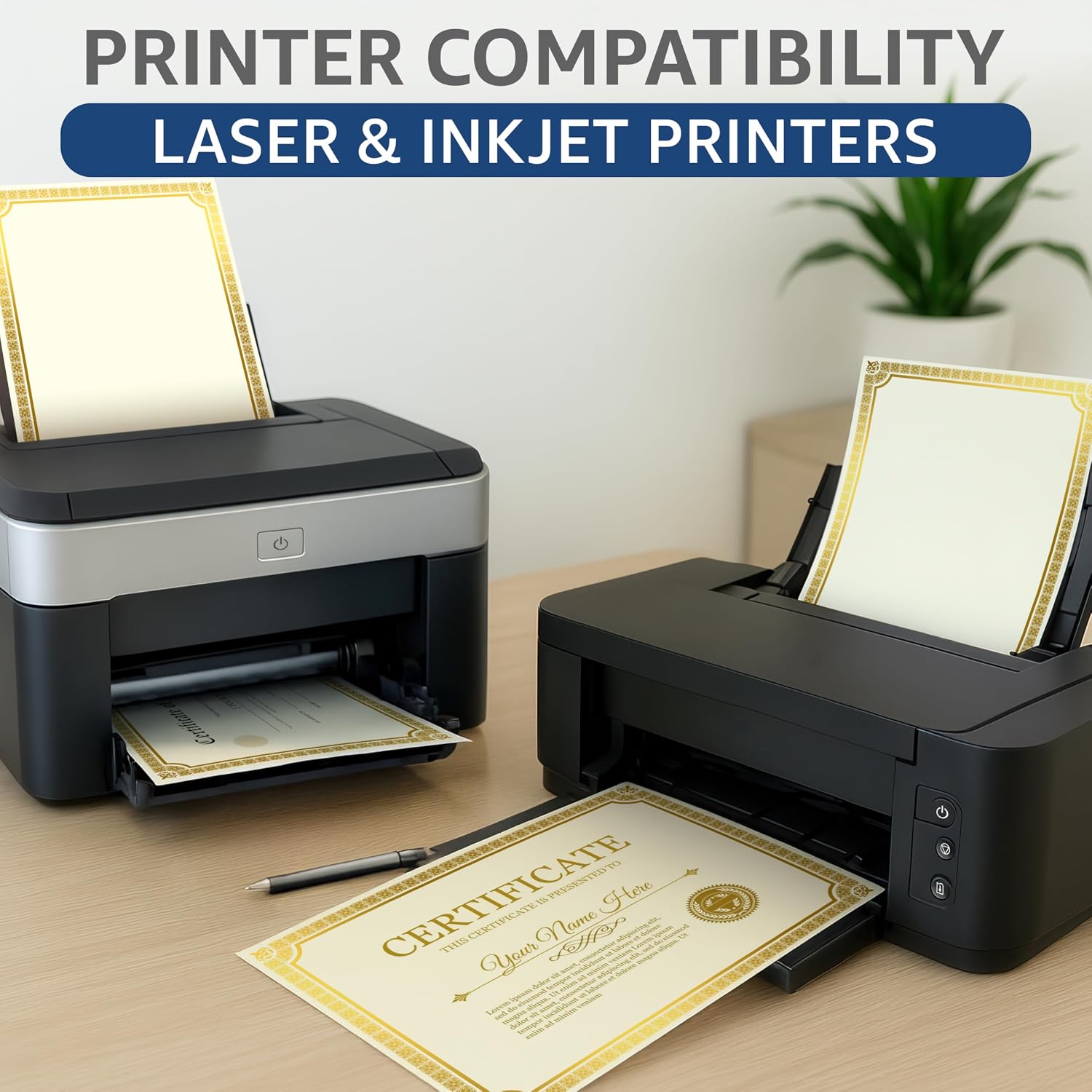 100 Certificate Paper 8.5 x 11 for Printing - Blank Certificate Papers for Award Certificates & Diploma Paper