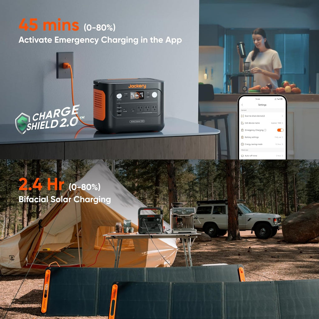 Solar Generator 1000 v2 with 200W Solar Panel,1070Wh Portable Power Station LiFePO4 Battery,1500W AC/100W USB-C