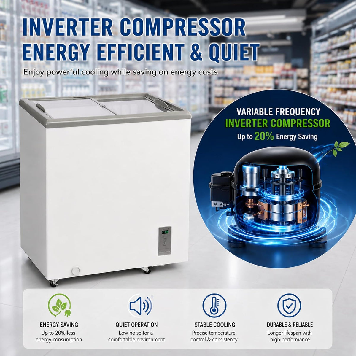 7.0Cu.Ft Inverter Flat‑Top commmercial Ice Cream Display Freezer DOE Listed