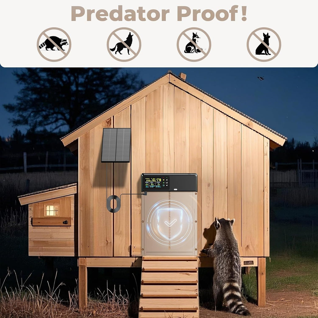 Automatic Chicken Coop Door: 3500mAh Solar Powered, 656ft Long-Range Remote, Intuitive Color LCD Display, Anti-Pinch