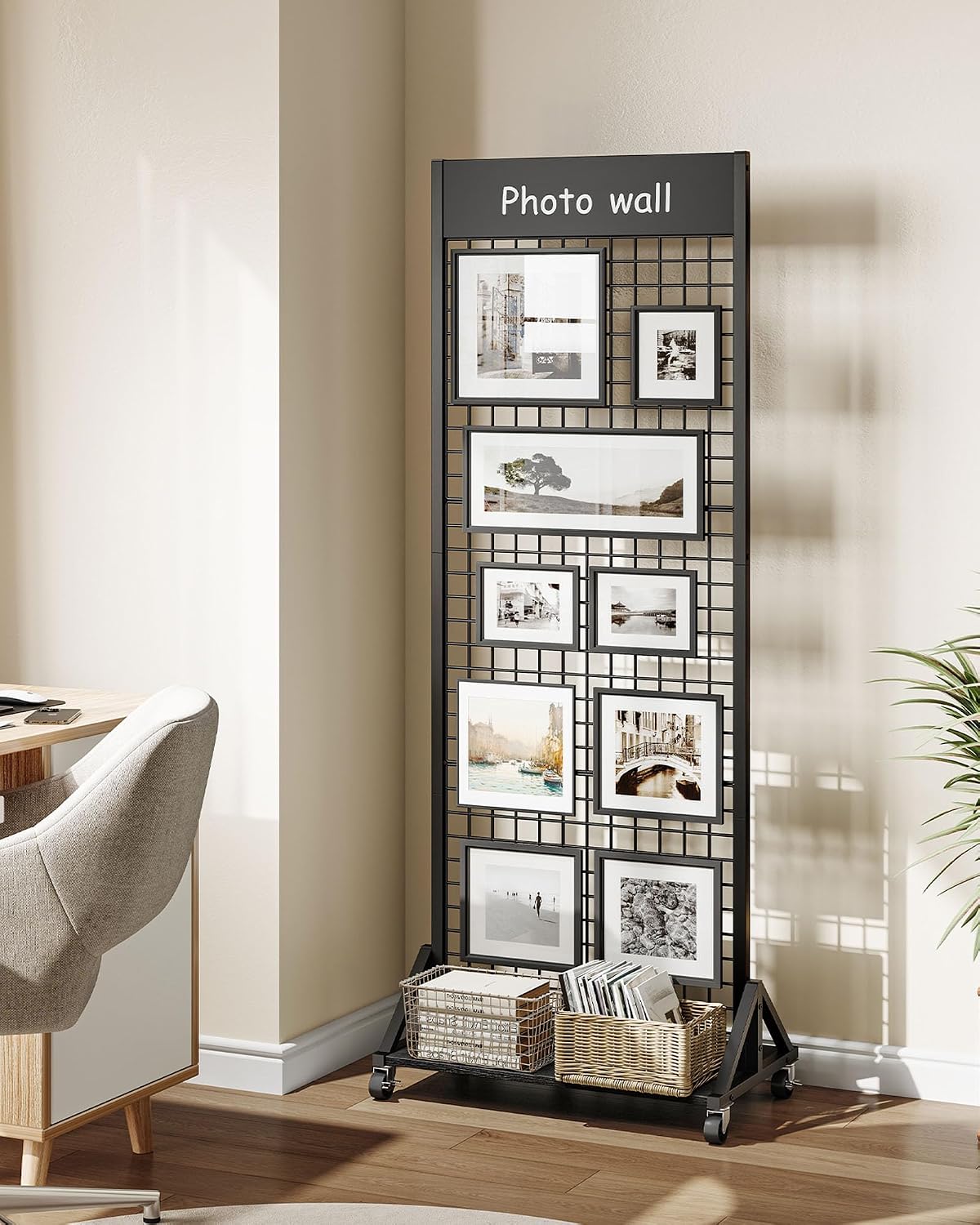 Grid Wall Panel, 2’ x 5.7’ Ft Floor Standing Gridwall Display Rack, Retail Display Stand, with 4 S-Shaped Hooks and 4