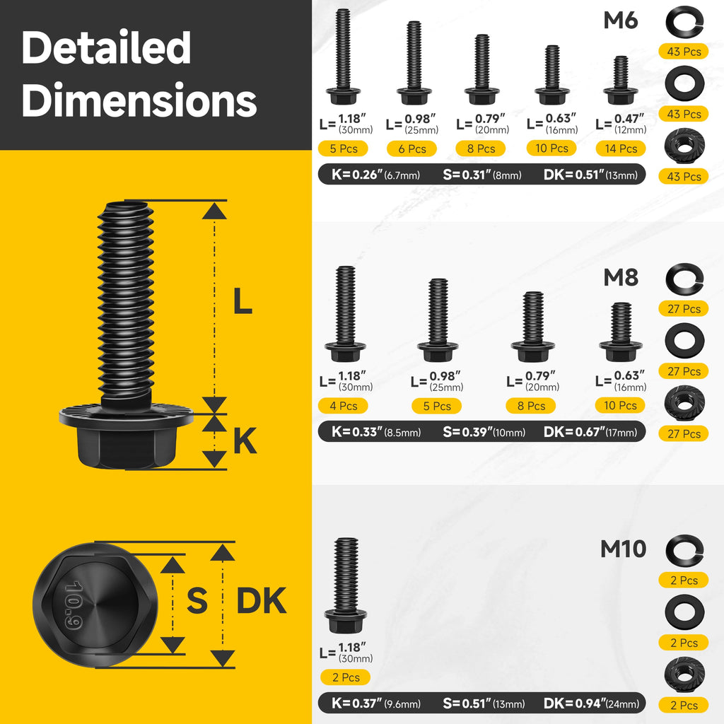 288PCS M6 M8 M10 Metric Flange Head Bolts Assortment Kit