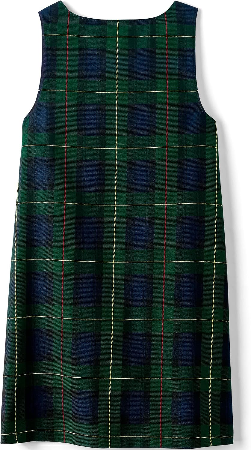 Girls Plaid Button Shoulder Patch Pocket Jumper 8 Hunter/Classic Navy Plaid